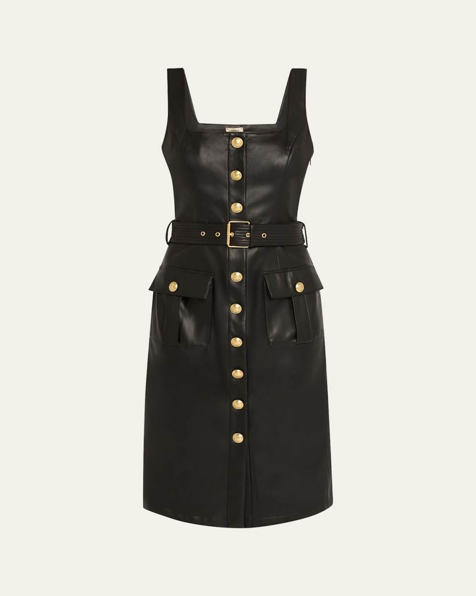 Idy Button-Front Faux Leather Dress